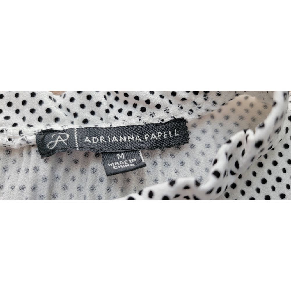 Adrianna Papell Top Blouse Women’s Medium White Black Polka Dot Long Sleeve - Picture 6 of 13